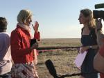 Our tourist giving interview for TV Channel "Russia Today" on roll-out of Soyuz