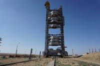 Technical service tower of Proton spaceship. Proton launchpad